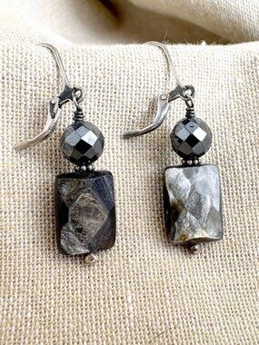 Sterling Silver Dangle Earrings with Silver-Flash Faceted Stones